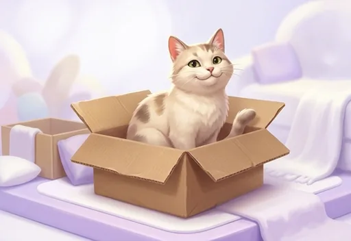 A happy cat sitting proudly in a cardboard box