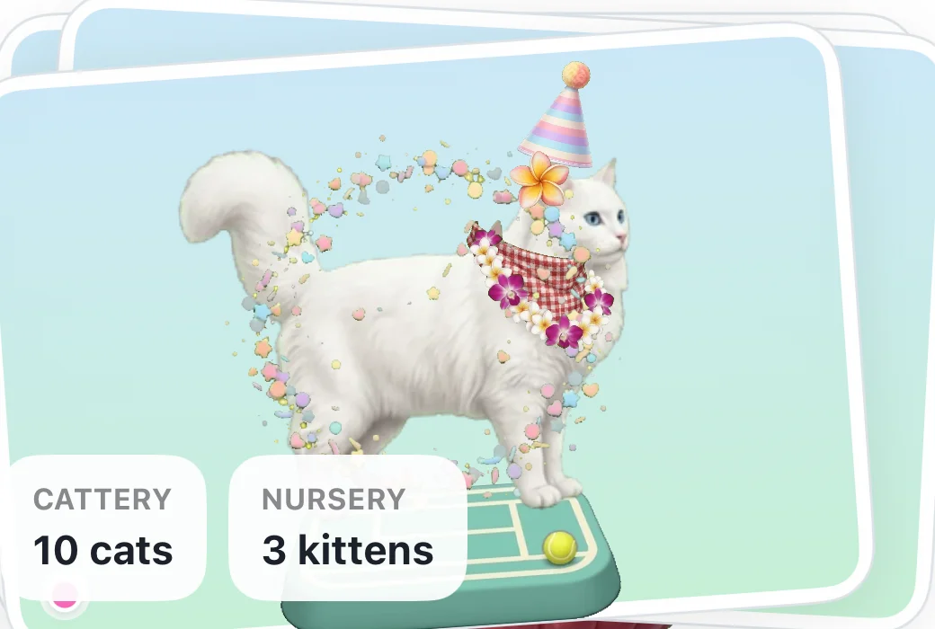 A prismatic champion cat glowing with rainbow confetti