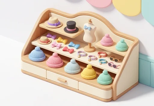 A closet full of tiny cat hats, bows, and sunglasses