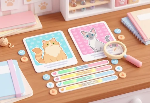 Two cats compared side by side with their stat bars