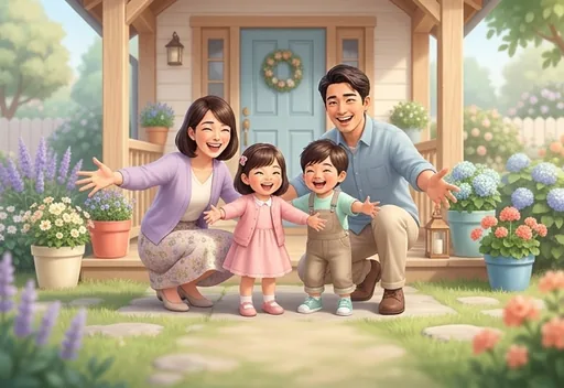 A family with two kids waiting for their new cat