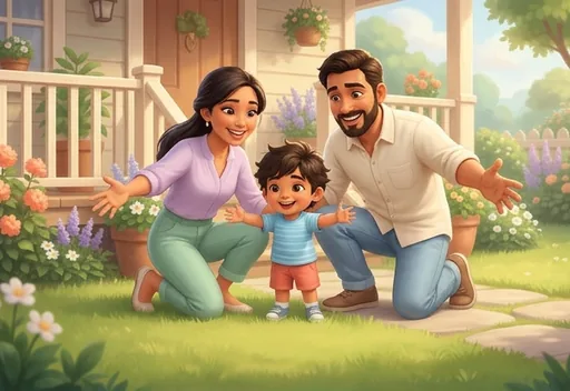 Parents with a toddler welcoming a new kitten