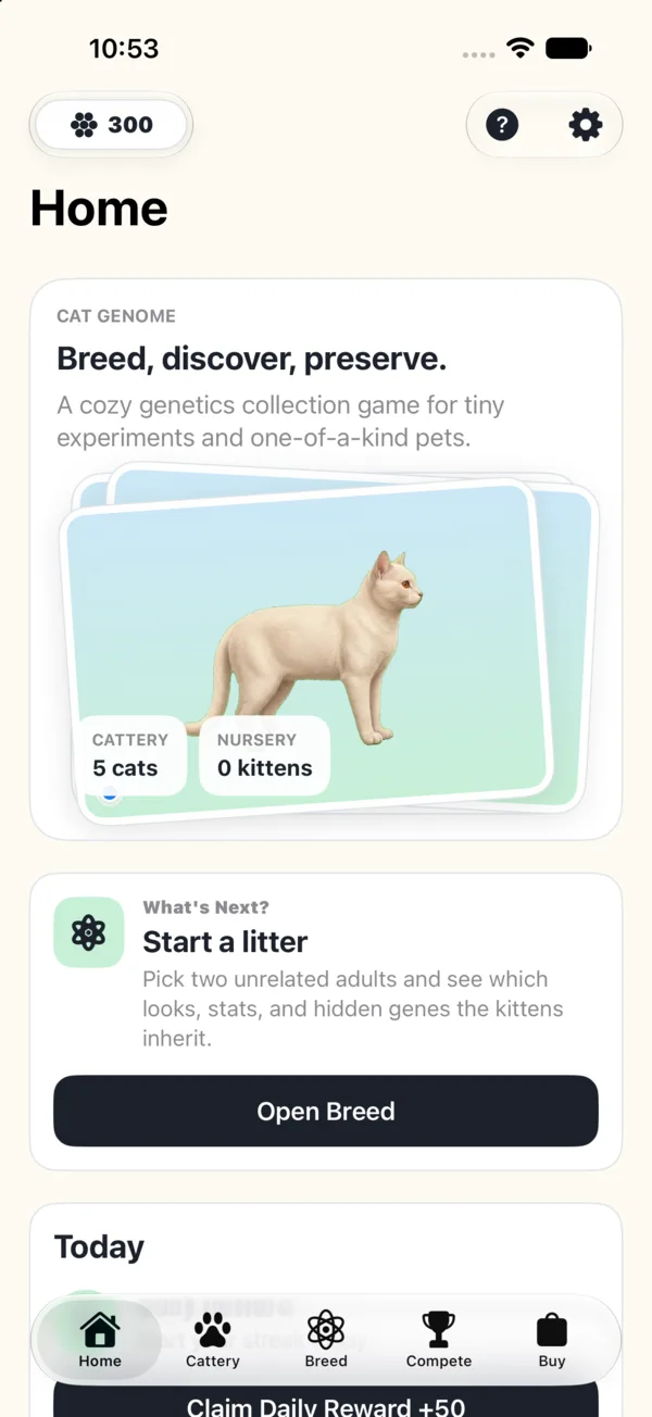 Cat Genome Game home screen
