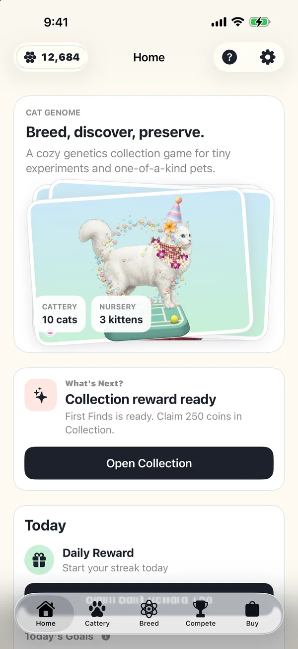 Home screen with all the places to explore