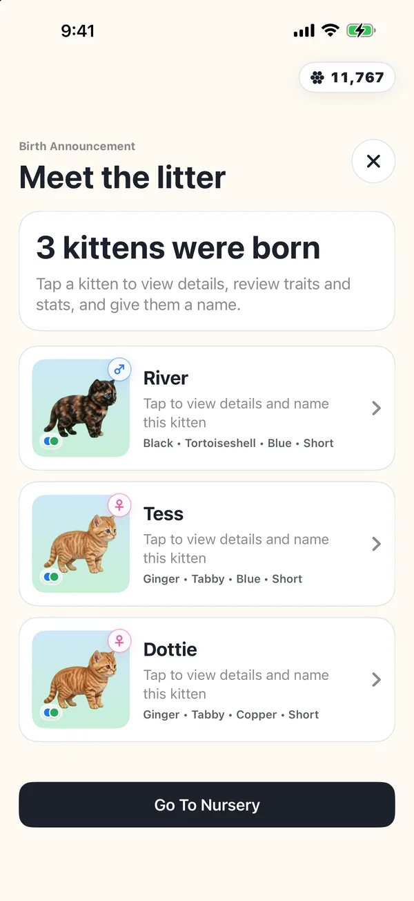 A birth announcement with three brand-new kittens