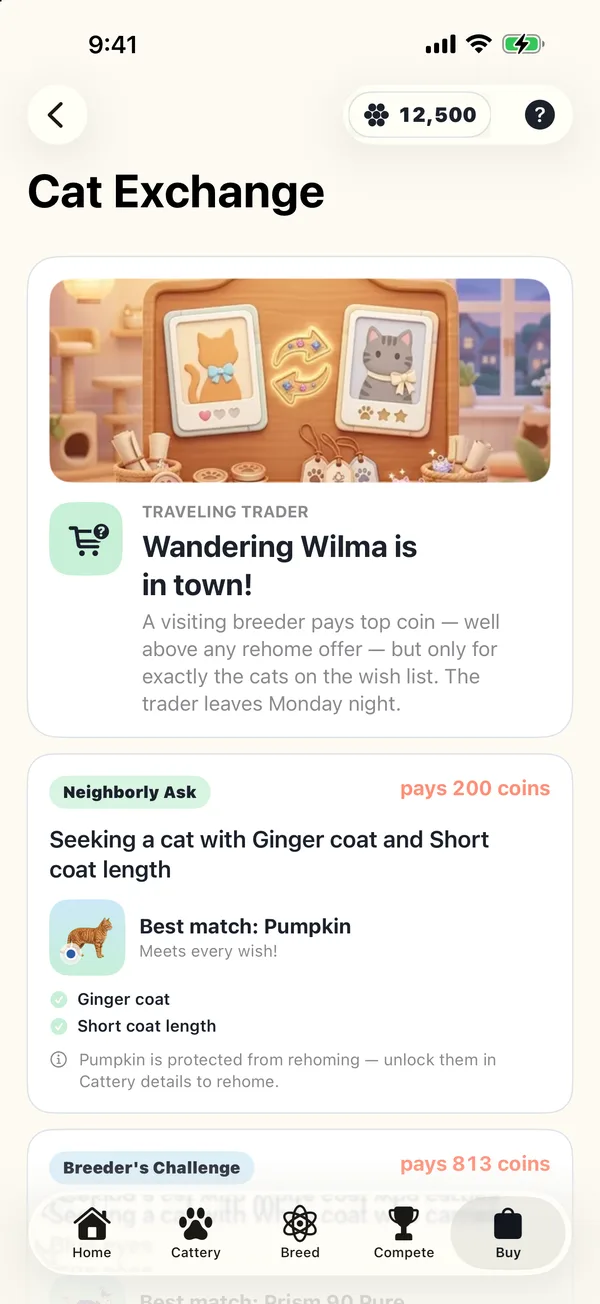 The Cat Exchange with the traveling trader in town