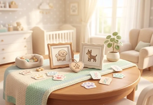A cozy nursery with two dog portraits side by side