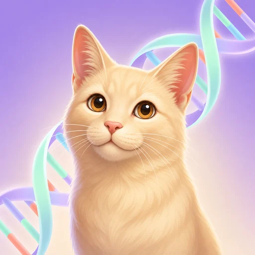 Cat Genome app icon — a cozy cat beside a DNA helix