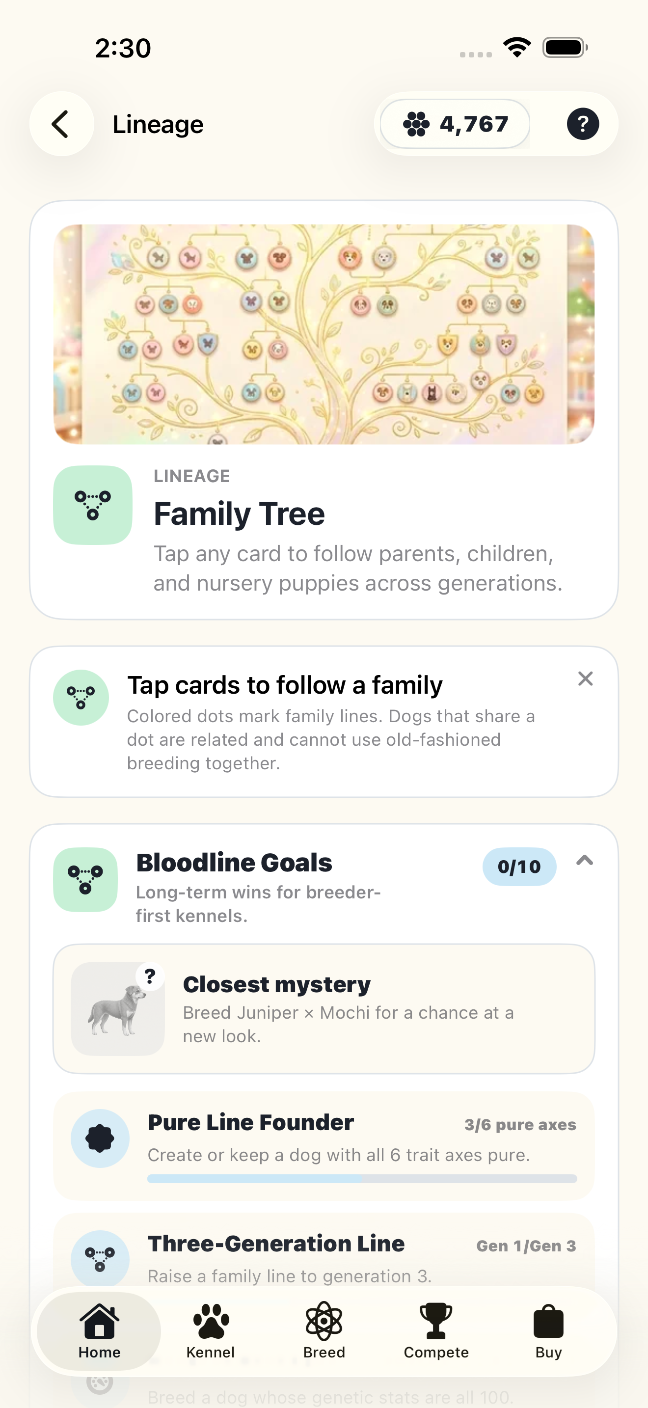 A dog family lineage view