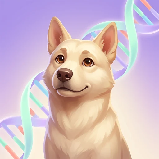 Dog Genome app icon — a happy dog beside a DNA helix